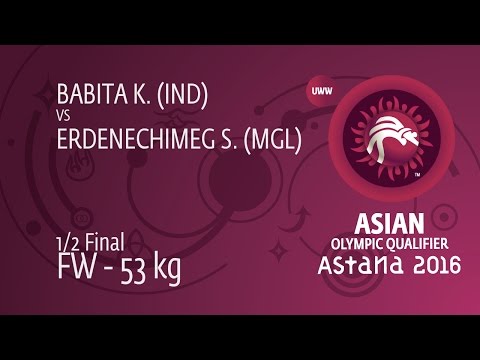 1/2 FW - 53 kg: S. ERDENECHIMEG (MGL) df. K. BABITA (IND), 15-8