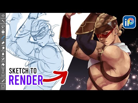 How I SKETCH to RENDER in IBISPAINT! Digital Illustration Process #ibistpaintx