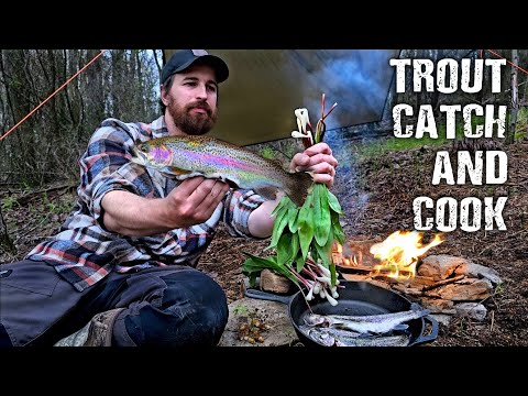 Rainbow Trout Catch and Cook - with Foraged Wild Leeks and Morels in the Mountains