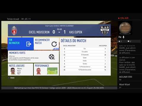 FIFA 19 Division 1 belge saison 2019 - 2020 J05 Mouscron vs A.S. Eupen  25/08/2019