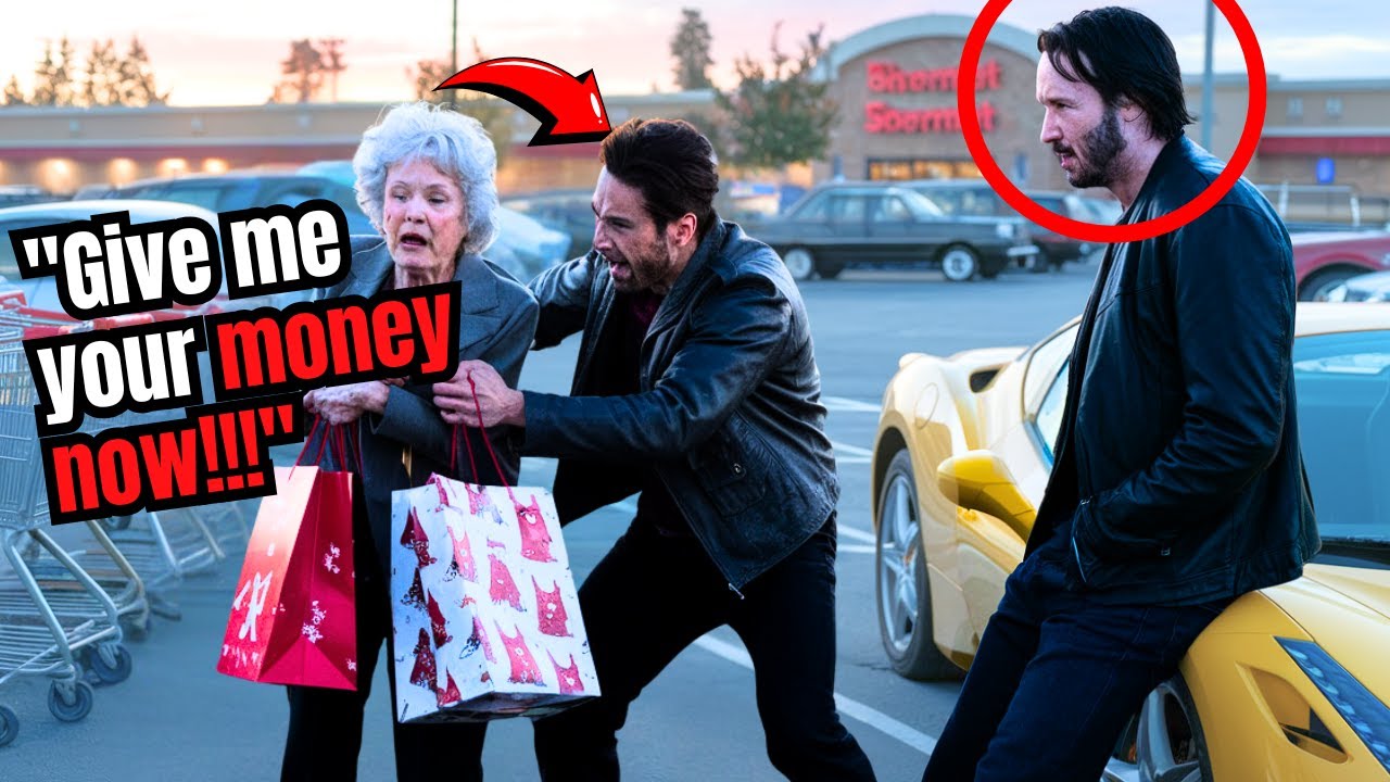 CRUEL BIKER Harasses an Elderly Woman for Fun At Parking Lot - Unaware Keanu Reeves is Watching!