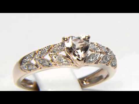 10k Rose Gold Diamond Accent Heart Morganite Pink Ring 0.56 Ct Cttw G-H I2-I3