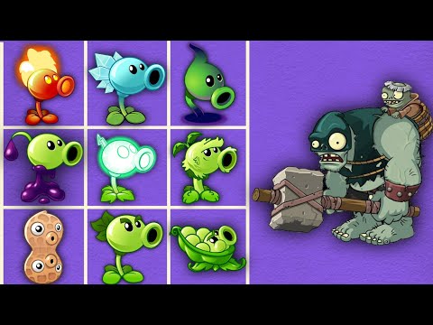 PvZ 2 1000 Plants All Pea Max Level vs Dark Ages Gargantuar Level 100