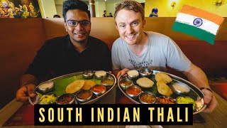 FOREIGNERS Try South Indian THALI for the FIRST TIME 🇮🇳 [Learning How to Eat Thali With Hands]