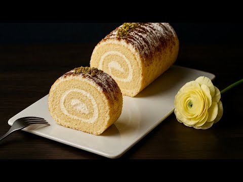 Fluffy Vanilla Swiss Roll with Cream Cheese Filling! Easy & Delicious Recipe!