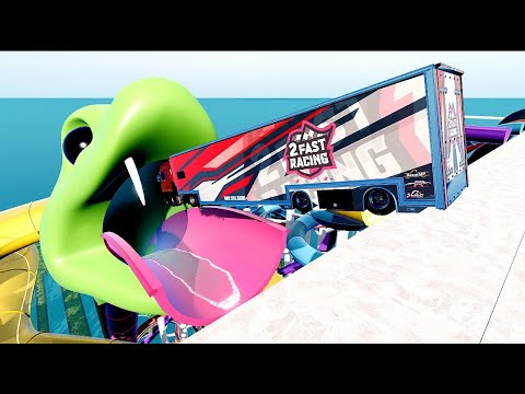 Truck Vs  High Mega Ramp Aqua Jump Parkour #1 - Speed Car Crash - BeamNG Drive