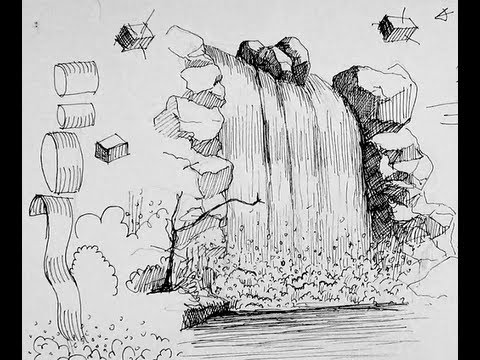 Pen Ink Drawing Tutorials | How to draw a waterfall