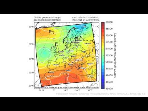 TerrSysMP monitoring run 2016-04-12 - geopotential and sea level pressure - Europe (72h)
