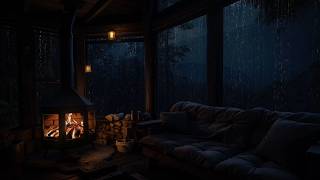 Rainy Night in a Cozy Cabin with Fireplace | Soothing Sounds for Deep Sleep and Relaxation