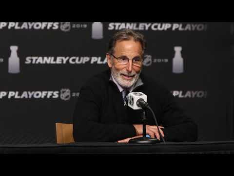 Columbus Blue Jackets head coach John Tortorella speaks Game 2