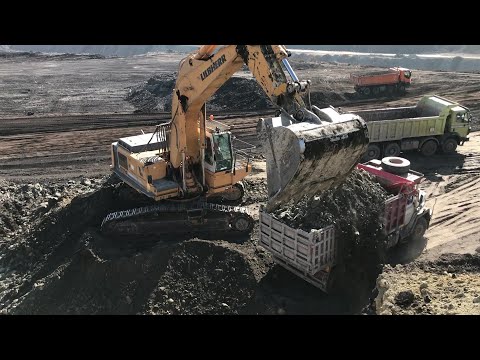Liebherr 974 Excavator Loading Mercedes And MAN Trucks - Labrianidis Mining Works
