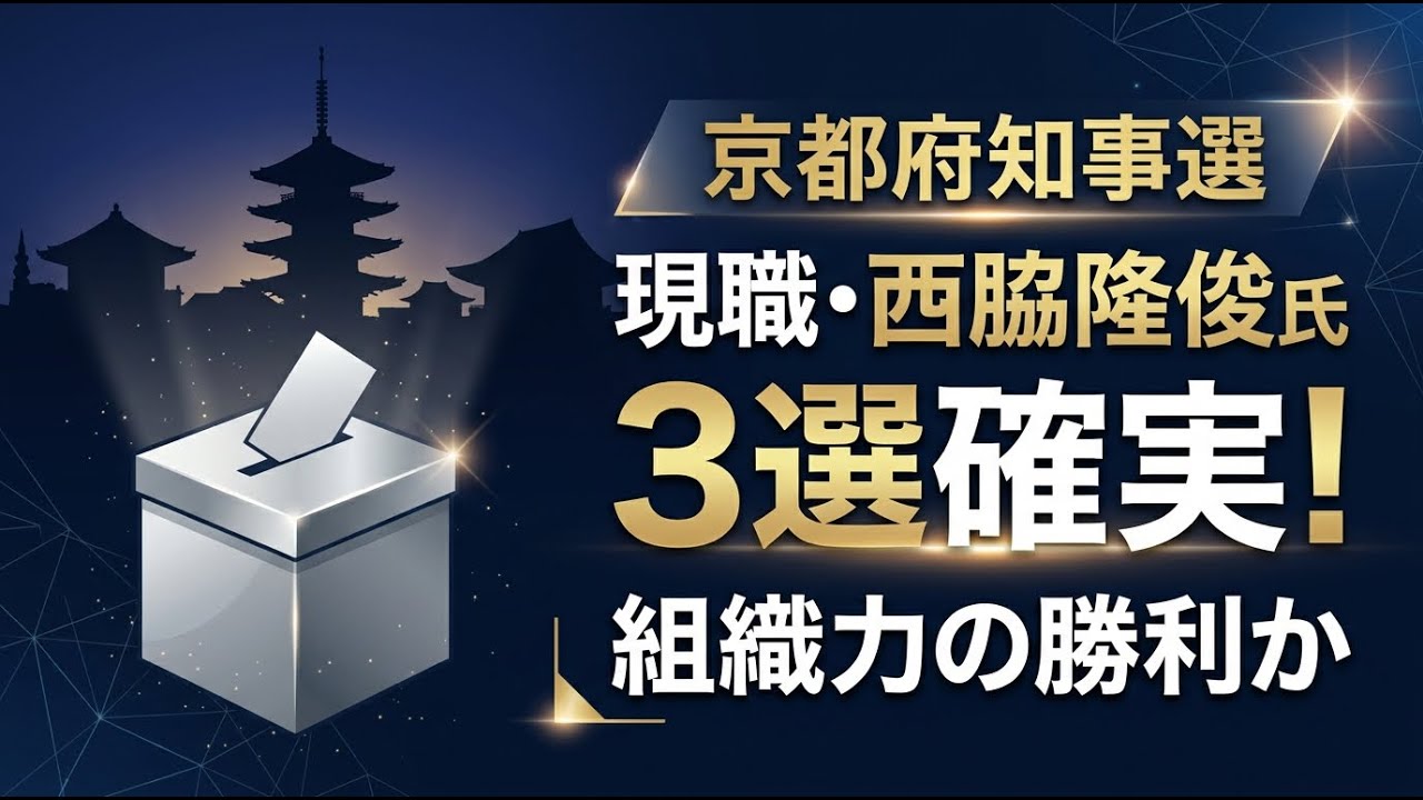 【国内 政治】京都府知事選、現職の西脇隆俊氏が3選確実！組織力の勝利か