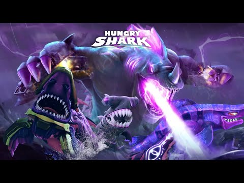 THE PURPLE TEAM! (DARKHAMMER ABYSSAL SHARK BEHEMOTH) - Hungry Shark World VS Hungry Shark Evolution