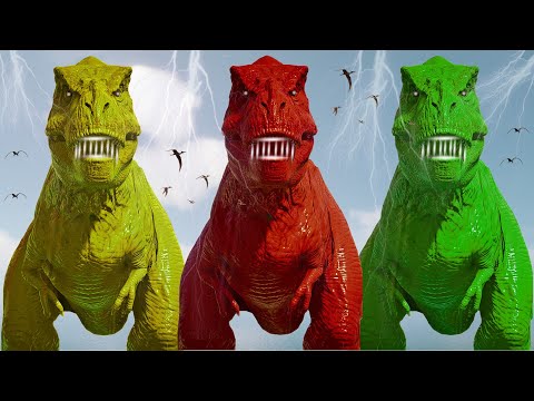 New Color Pack Tyrannosaurus Rex VS Epic Blue Venom Carnotaurus  Dinosaurs Fight in Jurassic World !