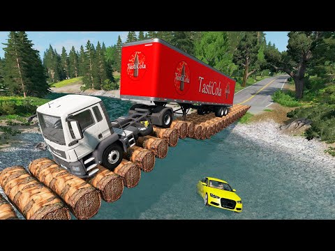 Cars vs High Speed Bumps on Log Bridge - BeamNG.Drive