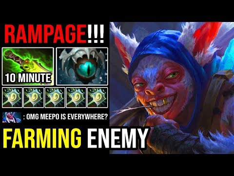 NEW MEEPO GOD!!! Global Micro Farming Enemy in Their Fountain 3x RAMPAGE No Mercy Allowed DotA 2
