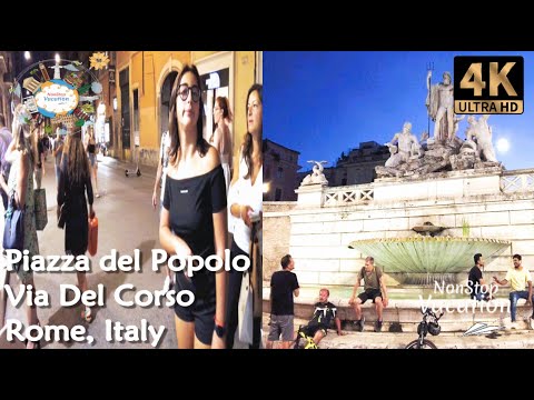 Piazza del Popolo 🇮🇹 Itália e Via Del Corso - Rua comercial | Roma, Itália - Travel Walk Tour [4K]