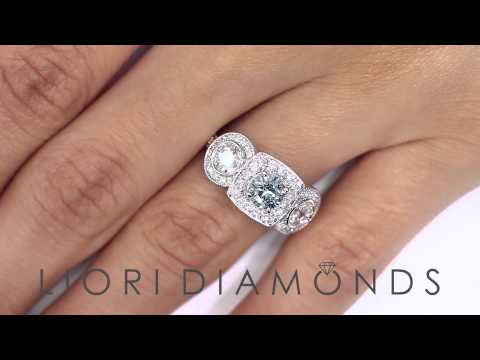 FD-556 - 1.81 Carat Fancy Blue Diamond Engagement Ring 14k White Gold Vintage Style