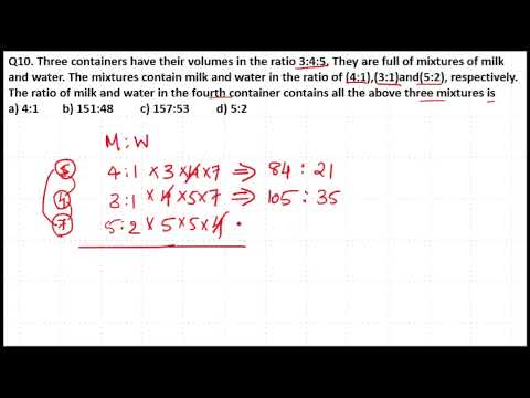 Three containers have their volumes in the ratio 3:4:5. They are full of mixtures of milk and water