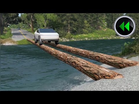 Reverse Cars vs Log Bridge - BeamNG Drive
