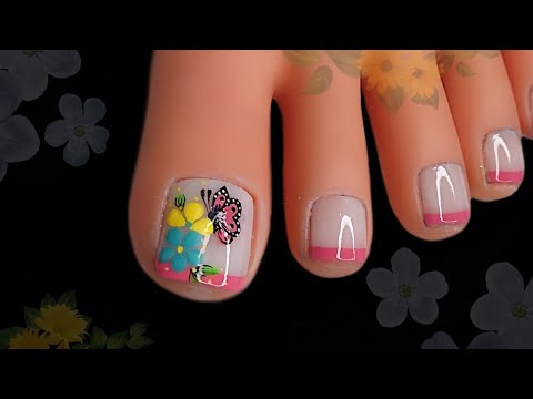 Diseño bonito de uñas para pies /flores y mariposa 🦋 🌸🌸