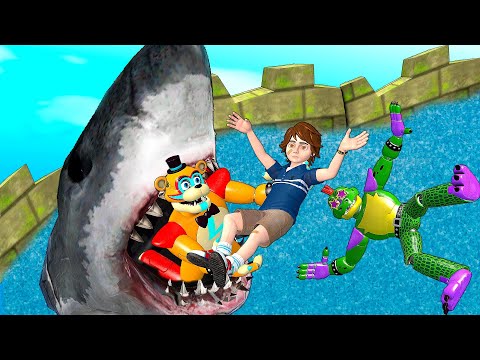 FNAF Security Breach vs Shark: Epic Jumps & Ragdoll/Fails - GMOD ep.17