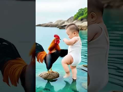 Baby confronts rooster #14 #cute #fashion #baby #shorts #viralvideoshorts