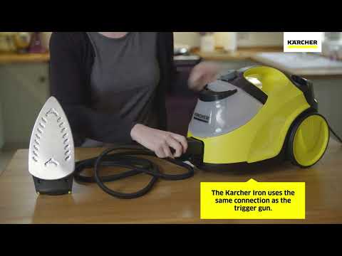 How do I attach the steam iron to my Karcher SC5 steam cleaner?