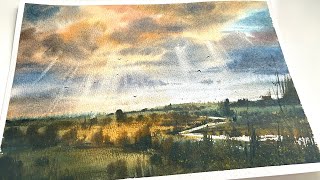 Tutorial on how to paint Tyndall light landscapes with watercolors