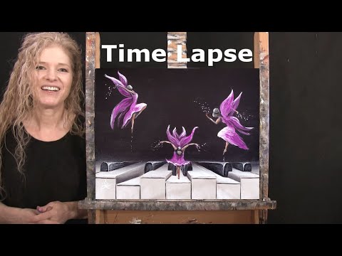 TIME LAPSE - Learn How to Paint "PIANO PLAYING FAIRIES" with Acrylic - Fantasy Step by Step Tutorial