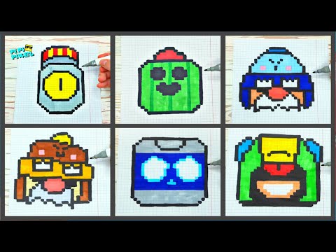 BRAWL STARS -PIXEL ART - MERCHANT GALE, Spike, LEON, 8-BIT, POPCORN RICO,GALE - ПО КЛЕТОЧКАМ