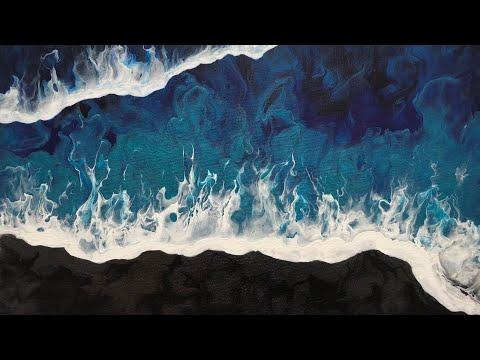 #33 Easy Beach Pour | Acrylic Pour Painting | Fluid Art | Hawaii Big Island | Black Sand | Ocean 💙