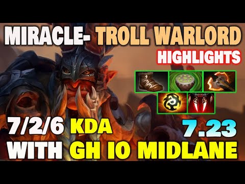 Miracle Troll Warlord Gameplay with GH IO Mid | Pro Player Highlights Dota2 7.23