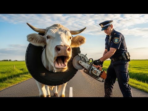 Real Life Rescue Team Saves Cow Stuck in Giant Rubber Tire 🐄 | 911s Animal Rescue