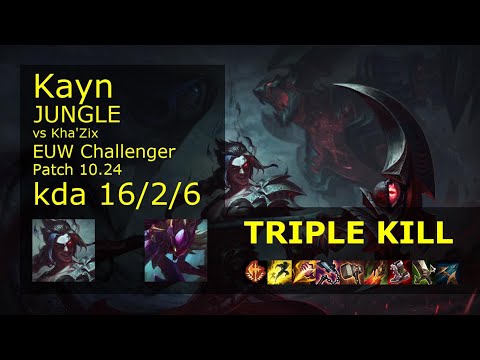Kayn vs Kha'Zix Jungle - EUW Challenger 16/2/6 Patch 10.24 Gameplay