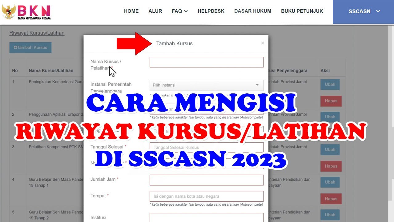 Cara Mengisi Riwayat Kursus/Pelatihan di SSCASN