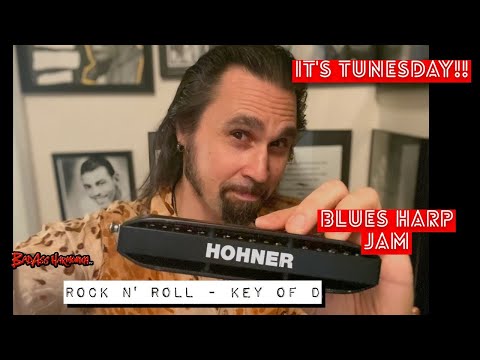 How To Not Suck at Rock & Roll Harmonica - Key of D Blues Harp Jam Track - Tunesday 55