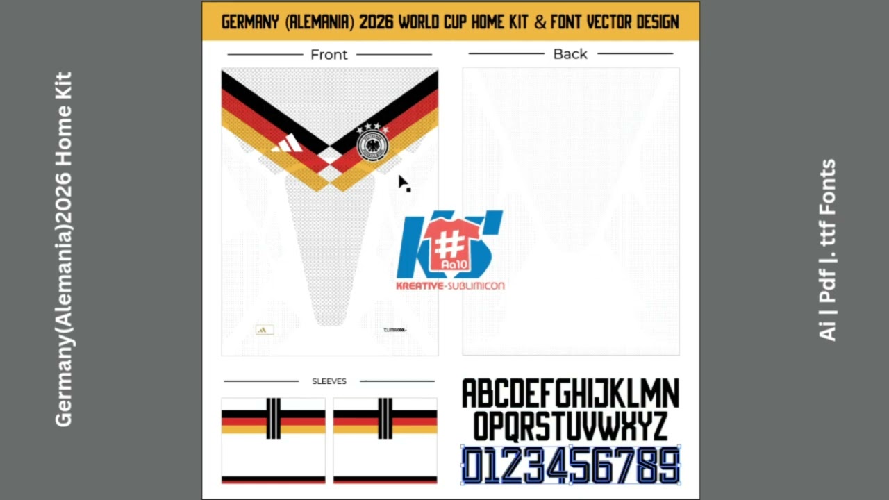 Germany (Alemania) 2026 World Cup Home Kit & Font Vector Design – AI, PDF & TTF #alemania