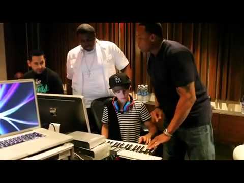 Justin Bieber talking about Justbeats headphones in the studio with Dr. Dre f/ Pray