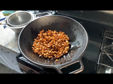 Roasting cashews in a cast iron wok ￼