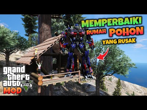 JUNIOR OPTIMUS DAN MINI RANGER HITAM MEMPERBAIKI RUMAH P0HON - GTA 5 MOD TRANSFORMER