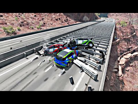 Cars vs Numerous Guardrails – BeamNG.Drive