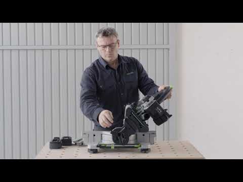 Akumuliatorinis traukiamas skersinio pjovimo pjūklas Festool KSC 60 EB-Basic | 577775 (be akumuliatoriaus ir pakrovėjo) video