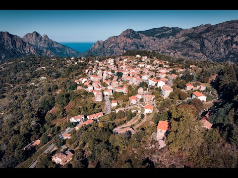 Breathtaking Corsica. Rugged mountains, medieval towns, turquoise sea waters. 4K scenic video.