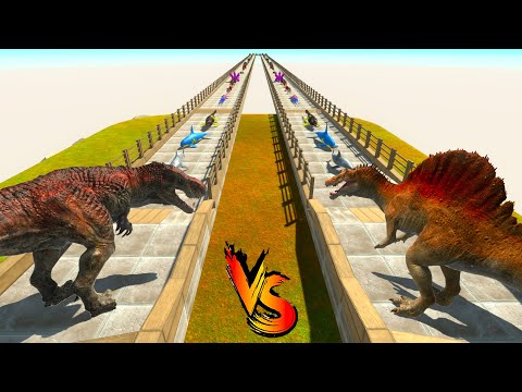 RED T-REX vs RED SPINOSAURUS RACE BATTLE COMPETITION - Animal Revolt Battle Simulator