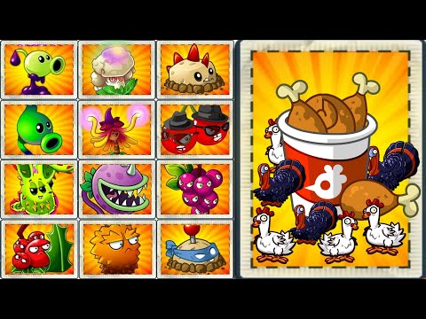 PvZ2 All Plants Max Level vs 200 Turkey & Chicken Zombie