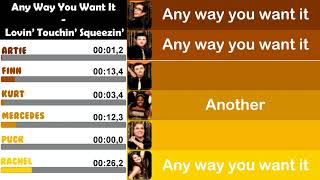 Glee - Any Way You Want It/Lovin&#39; Touchin&#39; Squeezin&#39; | Line Distribution + Lyrics