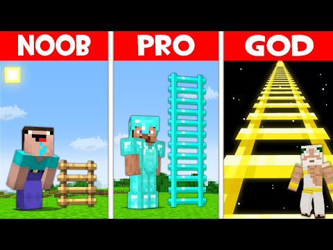 BIGGEST and TALLEST LADDER BUILD CHALLENGE in Minecraft NOOB vs PRO vs GOD! SECRET LADDER!