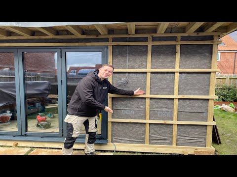 PART 8 FULL GARDEN ROOM BUILD How to fit Batten for exterior cladding Cedar and Box Profile Sheets