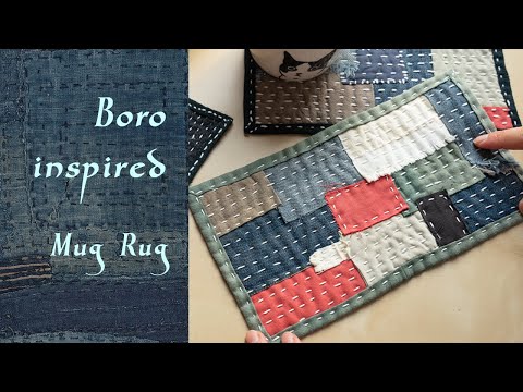 Sashiko Boro-inspired Quilt Mug Rug Made with Fabric Scraps